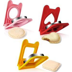 3PCS Sandwich Cutter and Sealer,Sandwich Cutters for Kids Lunch,Crustless Sandwich Cutter,Cookie Cutter for Children Lunchbox and Bento Box (Pink Round+Red Heart+Yellow Square)