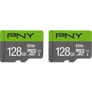 PNY 128GB Elite Class 10 U1 microSDXC Flash Memory Card - 100MB/s, Class 10, U1, Full HD, UHS-I, Micro SD (Pack of 2)