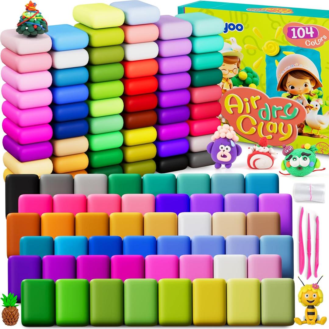 Air Dry Clay for Kids, 104 Colors DIY Magic Modeling Clay Kit, Soft & Non-Sticky, Arts & Crafts Modelling Toys with Sculpting Tools, Birthday & Christmas Gift for 3-12 Years Old Girls Boys