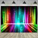 Sensfun Let's Glow Party Backdrop Music Disco Dance Rainbow Neon Photography Background Birthday Newborn Photo Studio Vinyl Banner Photoshoot Prop Cake Table Decor 10x7FT