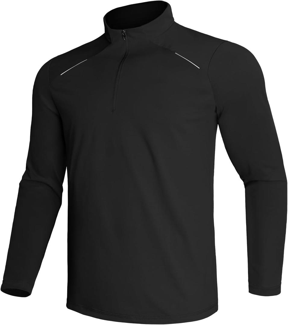 GEMYSE Men's Quarter Zip Pullover Long Sleeve Running Shirt 1/4 Zip Quick Dry Athletic Workout Shirts (Black, XXL)