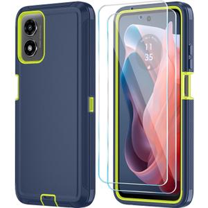 Qinmay Phone Case for Motorola Moto G Play 2024 4G Case with HD Screen Protector, Heavy Duty Shockproof & Dropproof 3-Layer Cover Phone Case for Moto G Play 2024 (NavyBlueGreen)