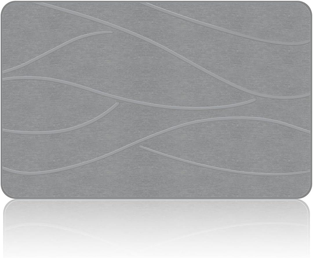 Stone Bath Mat Diatomaceous Earth Shower Mat Non-Slip Super Absorbent Diatomite Stone Bath Mats for Bathroom Floor Quick Drying Natural Easy to Clean(23.6''15.4" Gray) (Line1-grey)