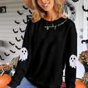 HEBBE Spooky Season Sweatshirts Halloween Ghost Sweatshirt Women - Halloween Graphic Crewneck Tops Casual Sweater (Black, XL)