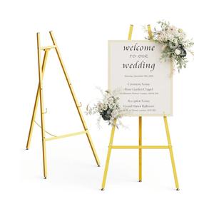 Gold Easel Stand for Sign, Heavy Duty Metal Display Easel with Adjustable Chain, Art Easel for Painting, Wedding Sign, Posters & Commercial Display