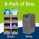 ReadySpace Plastic Containers for Organizing and Storage Bins for Closet, Kitchen, Office, Garage or Pantry Organization, Stackable Bins, Medium (11" x 5" x 5.5"), 8-Pack, Grey