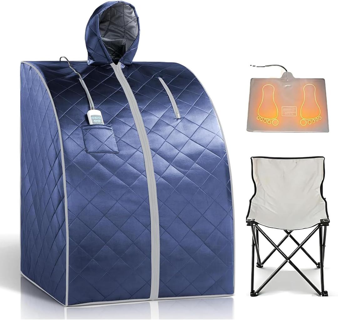 Portable Personal Infrared Sauna Tent, Full Body Home SPA, Separate Foot Heating Pad & Upgraded Reinforced Chair for Indoor Relaxation