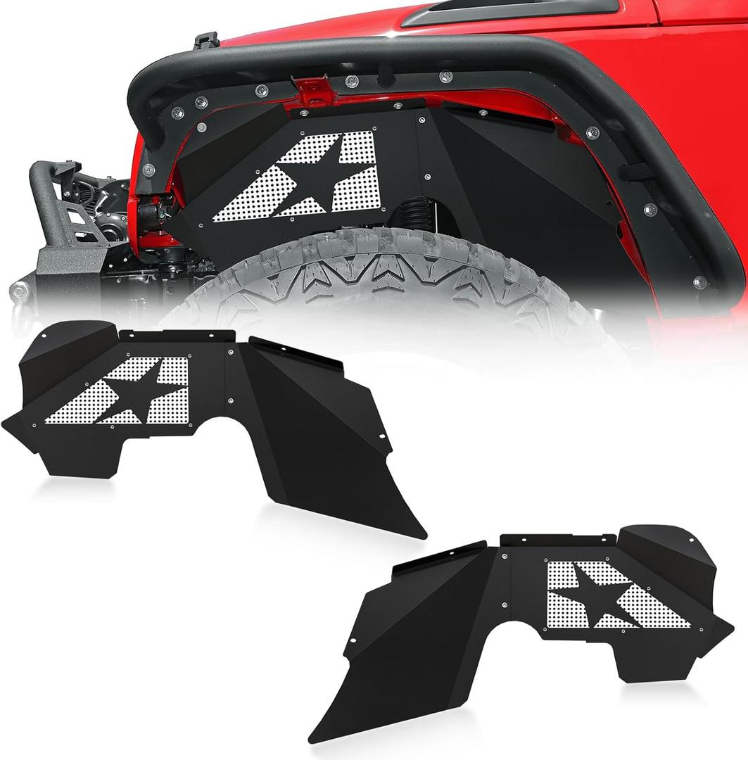 Front Inner Fender Liners Compatible with 2007-2018 Jeep Wrangler JK & JKU Unlimited Sport Sahara Rubicon, Steel Mud Guards Bolt-on Style Wheel Well Cover Fenders Flares (2/4 Doors)
