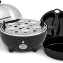 Elite Gourmet EGC-508 Rapid Egg Cooker, 7 Easy-To-Peel, Hard, Medium, Soft Boiled Eggs, Poacher, Omelet Maker, Auto Shut-Off, Alarm, 16-Recipe Booklet, Stainless Steel