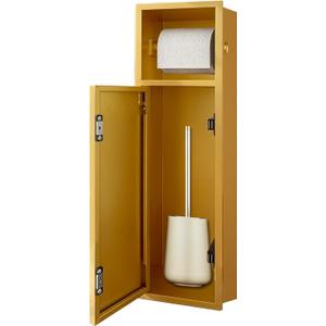 OKYSHDF in Wall Toilet Paper Holder, Recessed Gold Tissue Paper Roll Dispenser with Cabinet for Bathroom Remodel, Stainless Steel Toilet Brush Holder for Toiletries & Toilet Brush, 4.9" Depth