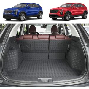 Cargo Liner & Backrest Mat Compatible with 2019-2024 Cadillac XT4 - Custom Fit PU Leather Cargo Mat and Rear Backrest Protector- All Weather Easy to Clean Waterproof Trunk Mats