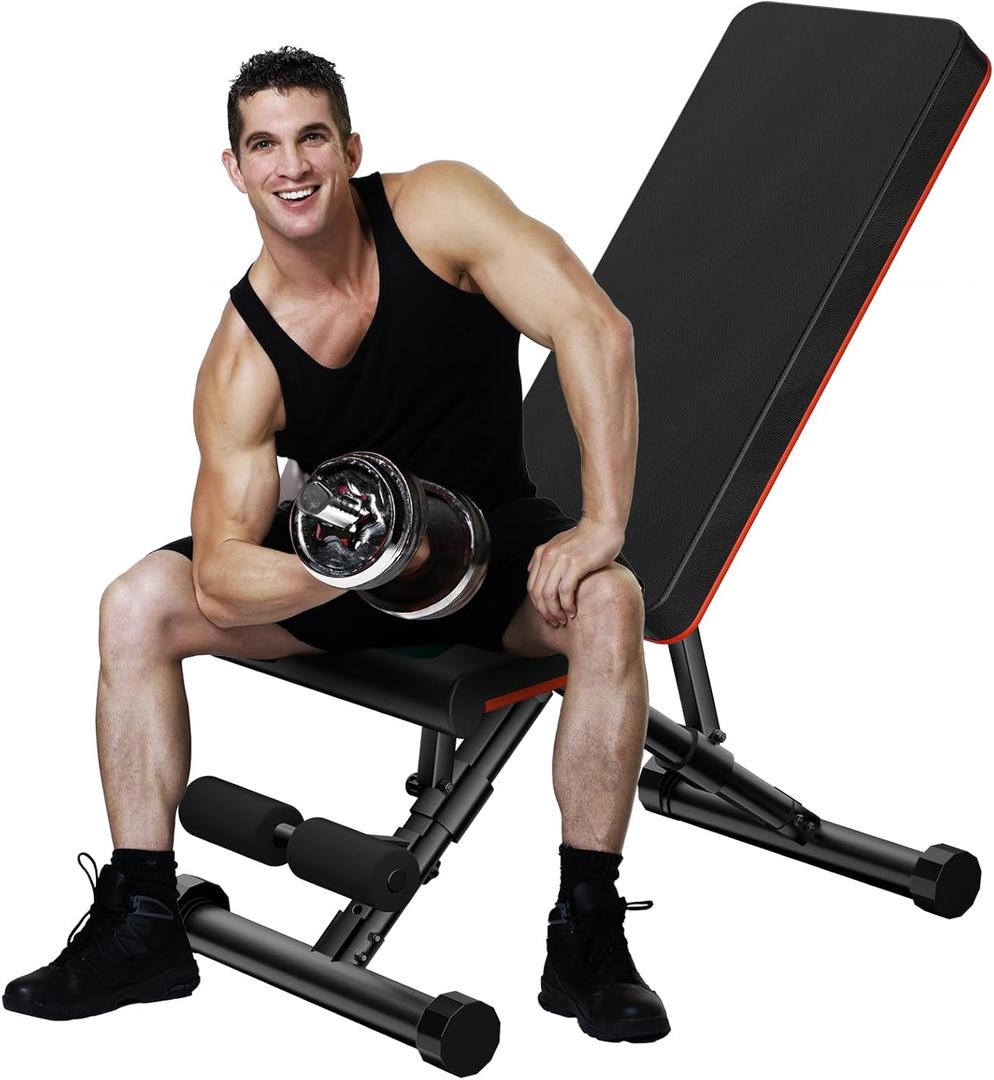 Sweetcrispy Ajustable Weight Bench for Home Gym, Foldable Workout Bench for Full Body Exercise or Strength Training, 795LBS Capacity Incline Decline Sit Up Exercise Bench Press (Modern Black)