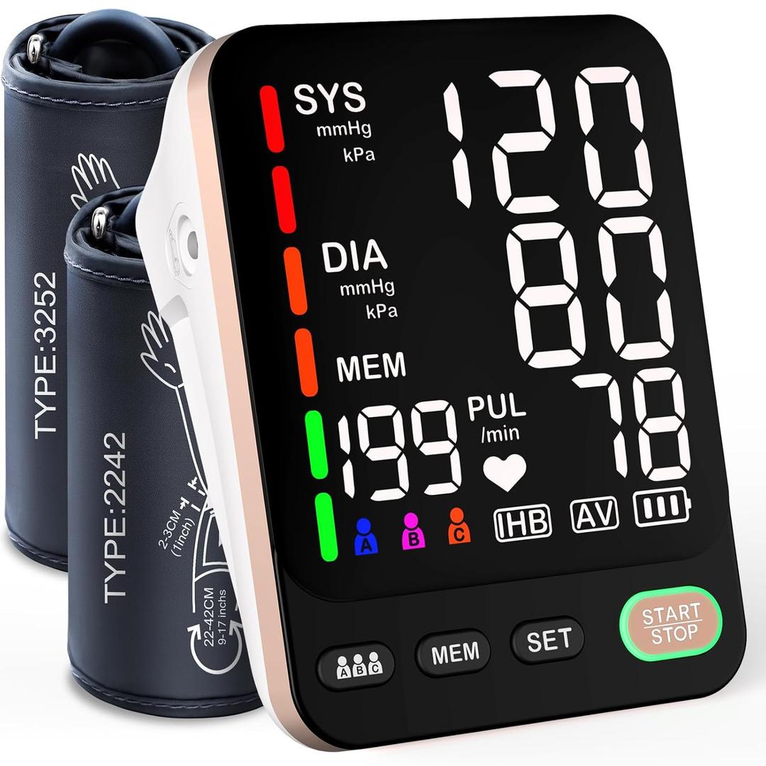 Blood Pressure Monitor, Extra Large 2 Cuffs Accurate Upper Arm Blood Pressure Machine for Home Use, 9-17''&13-21''Adjustable Blood Pressure Cuff, 6 inch Backlit Large Screen /3 User Mode