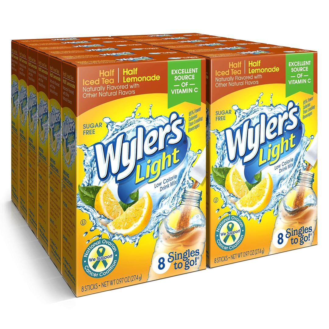 Wyler's Light Singles To Go Powder Packets, Water Drink Mix, Half Iced Tea/Half Lemonade, 96 Single Servings (Pack of 12) (EXP 07/01/28)