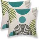 Mid Century Pillow Covers 20x20 Set of 2, Boho Abstact Teal Sunset Decorative Throw Pillow Covers Outdoor Summer Modern Aqua Cushion Case for Bed Couch Sofa Home Decor