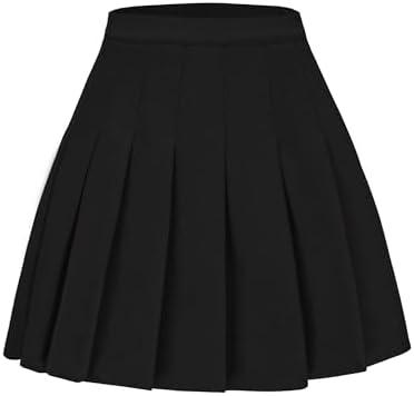 JCOPGWI Women's Pleated Mini Skirt A-Line High Waist School Uniform Cheerleader Skirt, Black Size 2XL