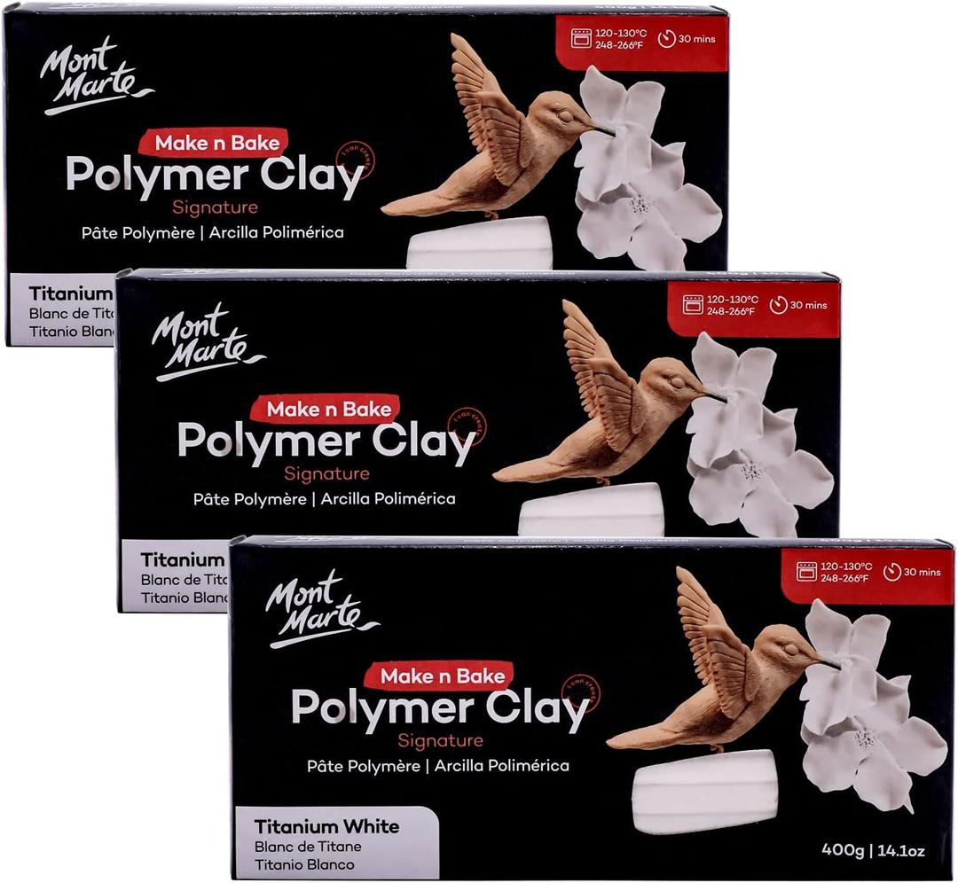 Mont Marte Make n Bake Polymer Clay 400g - Titanium White-3PACK