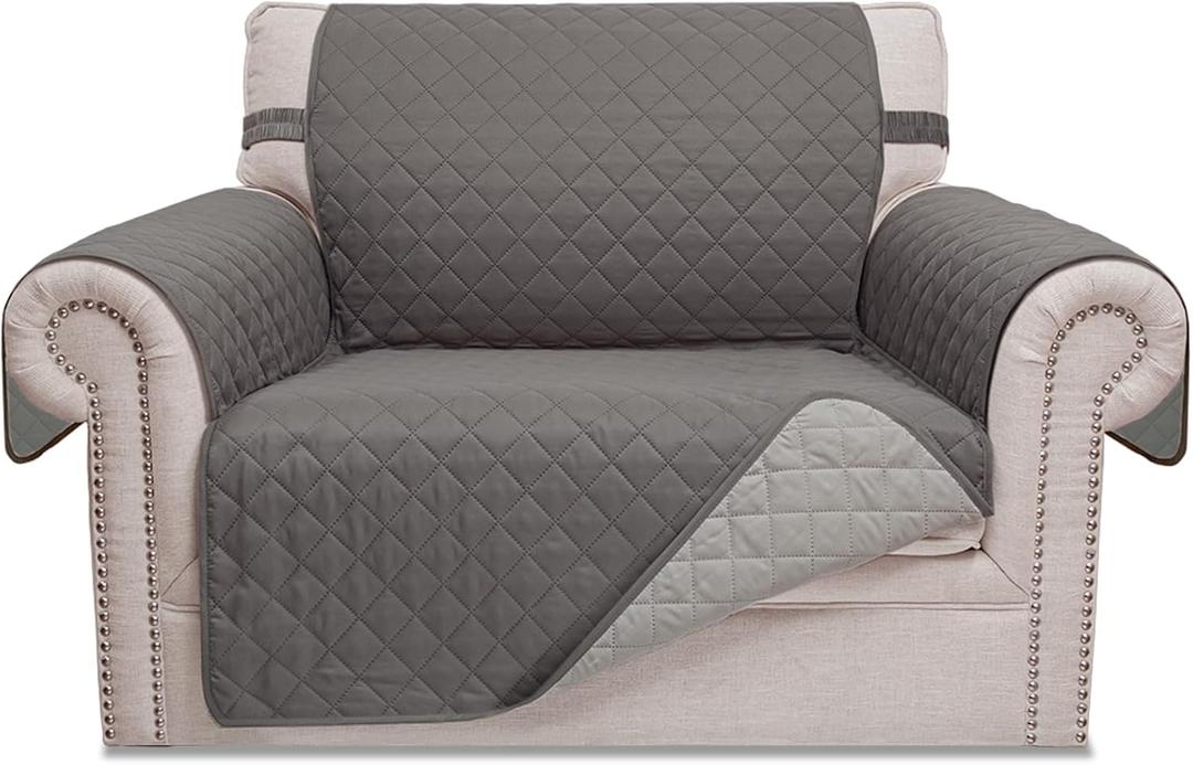 HOMERILLA Reversible Chair Covers for Dogs Couch Cover Water Resistant Washable Pets Furniture Protector Sofa Cover with Elastic Straps (Chair 21", Gray/Light Gray)