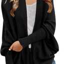 Laseily Girls Open Front Cardigan Sweaters Batwing Long Sleeve Shawl Collar Ribbed Knit Winter Coats (13-14 Years, Black)