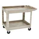 Rubbermaid Commercial Products Heavy Duty 2-Shelf Utility/Service Cart, Medium, Lipped Shelves, Storage Handle, 500 lbs. Capacity, Beige, for Warehouse/Garage/Cleaning/Maintenance
