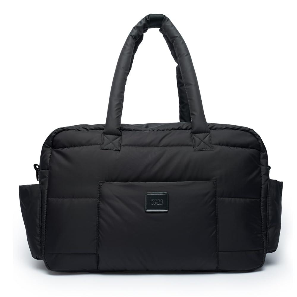 7AM Voyage Baby Diaper Bag SoHo Satchel Large Waterproof Diaper Bag Tote with Stroller Straps, Multifunctional Gym Bag & Travel Tote Bags with Padded Straps Includes Changing Pads | (Black)