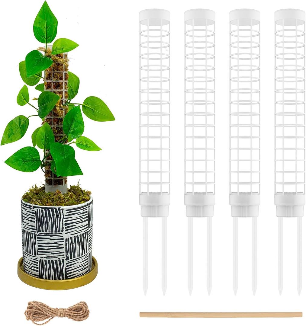 Small Moss Pole for Monstera - Stackable & Refillable Plastic Moss Poles for Climbing Plants with Large Mesh Design (4Pack-White-Small)