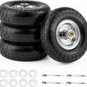 4.10/3.50-4 Flat Free Tire and Wheel, 4 Pack 10" Solid PU Heavy Duty Tires with 300LB Load Capacity, 5/8" Axle Bore Hole & 2.2" Offset Hub for Wagon Dolly Garden Cart Wheelbarrow Parts, 4.10/3.50-44 4 Pack