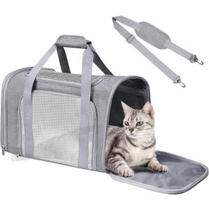 Cat Carrier Soft for Pets Up to 25 Lbs, Cat Travel Bag Soft-Sided with Padded Shoulder Strap, Pet Dog Carriers for Small Dogs Travel Puppy Carry Airline Approved, Grey