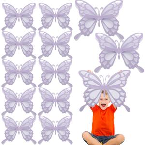 Geyee 12 Pcs 3D Large Butterfly Party Decoration 12 Inch 10 Inch Big Butterfly Centerpieces for Tables Baby Shower Birthday Wedding Hanging Decoration(White and Purple)