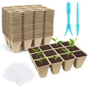 20 Pack Peat Pots, 240 Cells Biodegradable Seedling Starter Trays, Peat Pots for seedlings, Seed Starter Kit for Planting Seeds with 20 Plant Labels for Indoor Outdoor Garden