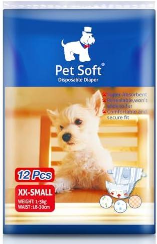 Pet Soft Doggie Diapers - Disposable Dog Diapers for Female in Heat Period or Urine Incontinence, Puppy & Cat Diapers Ultra Absorbent 12pcs XXSmall