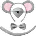 JIALWEN Mouse Costume Set Mouse Ears Headband Nose and Tail Bowtie Animal Kit Party Cosplay Dress Up Accessories for Halloween Christmas Easter Decorations