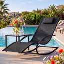 Garvee Outdoor Lounge Chair, Rocking Chair, Lounge Chair Recliner with Detachable Pillow for Patio, Lawn, Pool, Outdoor Home Furniture, Black