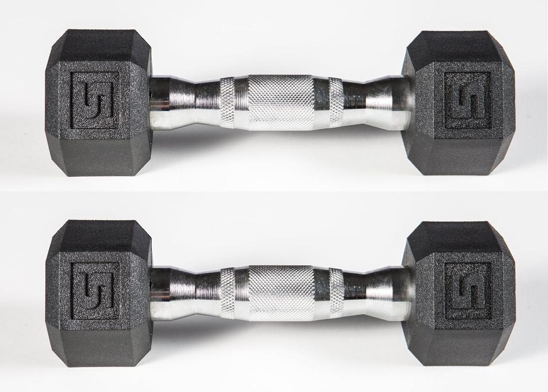 HolaHatha Iron Hexagonal Cast Exercise Dumbbell Free Weight with Contoured Textured Grip for Home Gym Exercise and Strength Training, 5 lbs pair