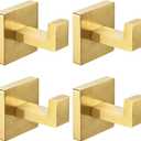 IBosins 4 Pack Towel Hooks Hand Towel Holder for Bathroom Wall Livingroom Bedroom Kitchen Closet Heavy Duty Stainless Steel Hook Hanger for Robe, Bath Towel, Coat (Square Brushed Gold)