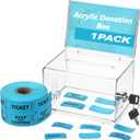 Raffle Ticket Box Acrylic Donation Box with Lock Slot 6.3" x 4.7" x 3.9" Clear Suggestion Ballot Boxes with 500 Raffle Tickets Tips Jar for Fundraising Donation Voting Collection