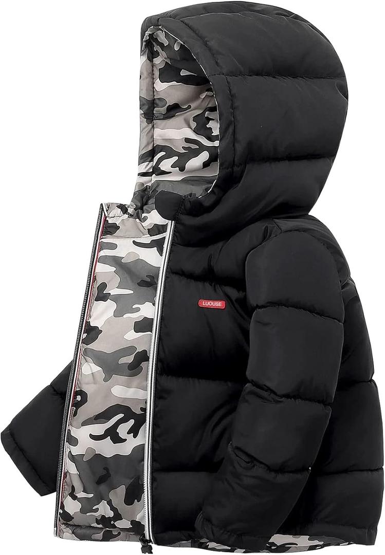 LUOUSE Little Boys Camo Zip Up Hooded Down Jacket Winter Warm Coat Outerwear 8t - 9t Black