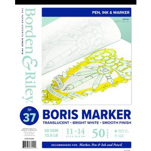 Borden & Riley 11" x 14" #37 Boris Marker Layout Bright White Translucent Bond Paper Pad, 50 GSM/13.5 LB, 50 Sheets, 1 Pad Each (037P111450)