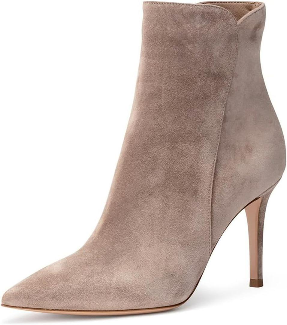 JANSEVEN Women's Heeled Ankle Boots Stiletto High Heel Booties Pointed Toe Comfortable Sexy Classic Short Boots (Beige, 6)