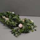 Anna's Whimsy 5.91FT Artificial Eucalyptus Garland with Flowers, Fake Rose Gypsophila Garland, Faux Floral Greenery Garlands for Wedding Spring Party Art Table Runner Decor (Pink, 1)
