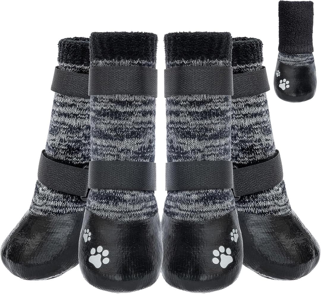 KOOLTAIL Anti Slip Winter Warm Dog Socks to Prevent Licking Pawst, Waterproof Long Snow&Rain Dog Boots&Paw Protector with Strap Traction Control for Hardwood Floor for Small Medium Large Dogs XL