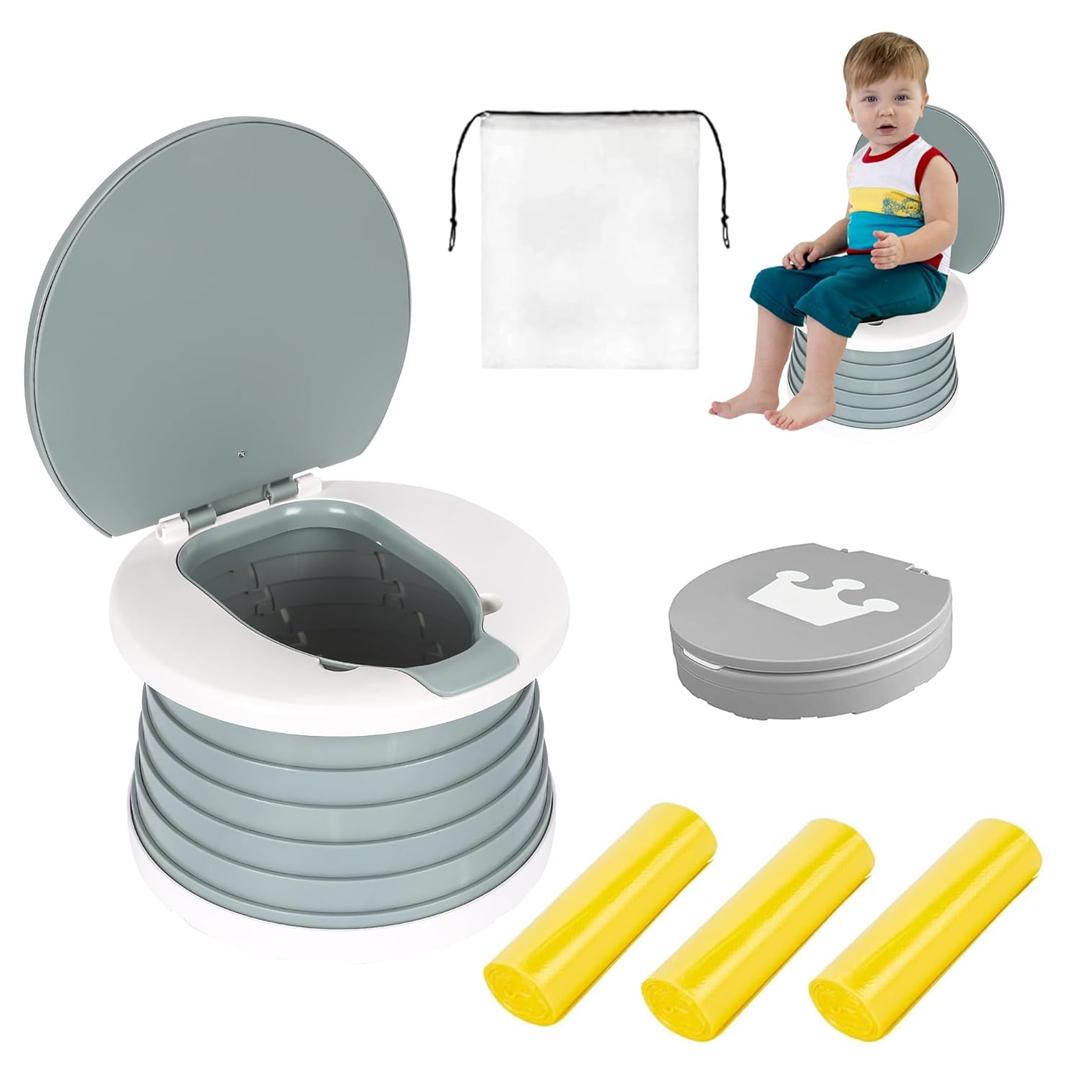 SunnySmile portable, foldable potty seat for toddler, Training Toilet Seat Emergency Toilet for Car, Camping, Outdoor, indoor (grey, small) (Gray)