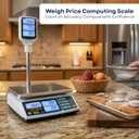 Aquos Digital Kitchen Scale Class III Legal for Trade Price Computing Scales Food & Retail Scale with LCD Backlit Display Tare Function & Stainless Steel Platform (Pole Display, 30Lbs)