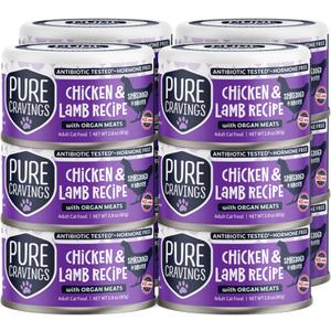 Pure Cravings Chicken and Lamb Recipe in Broth, Shredded Wet Cat Food, Grain-Free Protein, Non-GMO, 12 Pack (EXP 02/28/29)
