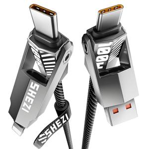 SHEZI Nylon Braided 4 in 1 USB C Cable 100W 3FT Compatible with Lightning Cable, Fast Charging for iPhone/iPad Charger Cord [480Mbps Data Sync],Multi Charging Cable with Type C/USB A, Grey