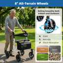 WALK MATE Rollator Walker for Seniors with Cup Holder, Upgraded Thumb Press Button for Height Adjustment, 8 Inch Wheels Walker with Seat Folding 14.7lb Lightweight Walking Aid, 300 lb Capacity, Silver