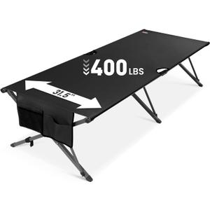 Heavy Duty Camping Cot for Adults, 31.5'' Wide Folding Cot, Support 400LBS | Fits Adults Up to 6.9 ft, Military Folding Cot with Carry Bag, Portable Cot for Camping, Guests & Emergency Use, Black