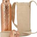 Kitchen Science- Copper Craft 34oz Copper Water Bottle with Canvas Bag  Lab-Tested, Leak-Proof, Heavy Duty, Ayurvedic Drinking Bottle