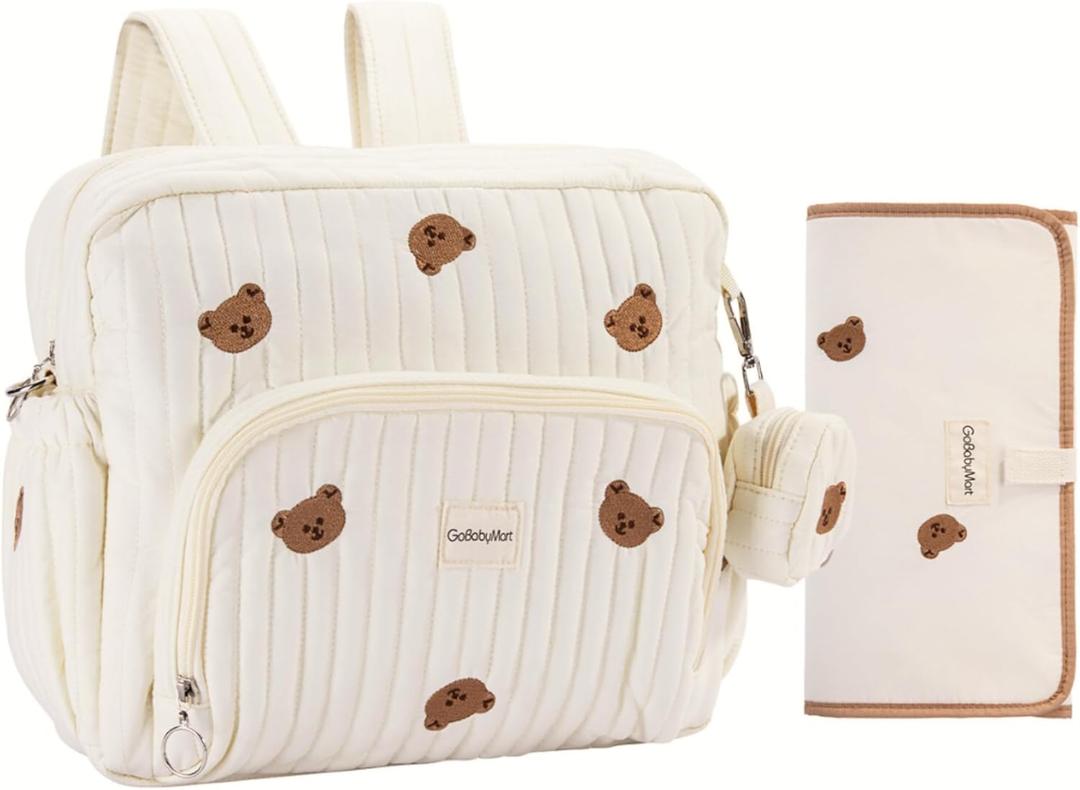 Diaper Bag Backpack, Medium Maternity baby bag & Changing Pad, Insulated Pockets, Stroller Straps & Pacifier Case (Medium - Beige Bears)