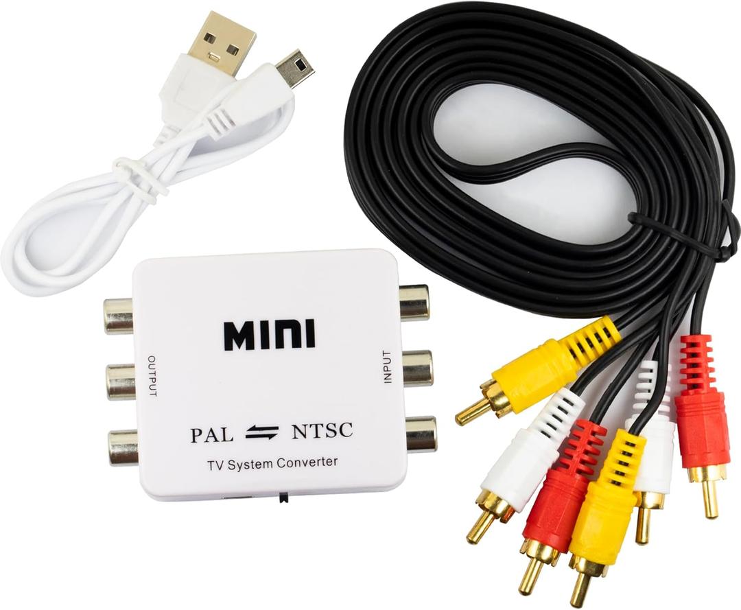 Risingsaplings NTSC to PAL Converter Kit - Bi-Directional TV System Adapter with Two RCA Cables for TV, DVD Player, PS2 PS3 Xbox Game Consoles